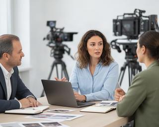 Referente clienti in riunione con un'agenzia presso uno studio di produzione a Modena
